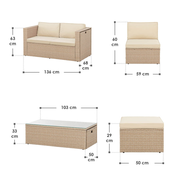 Polyrotan Loungeset / Tuinset Salou - Crème - Incl. Kussens - Afbeelding 18