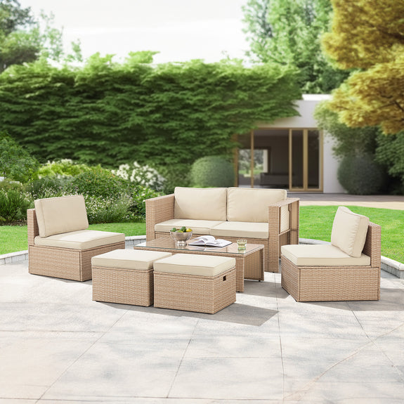 Polyrotan Loungeset / Tuinset Salou - Crème - Incl. Kussens - Afbeelding 2