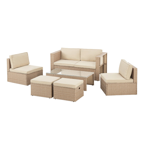 Polyrotan Loungeset / Tuinset Salou - Crème - Incl. Kussens - Afbeelding 1