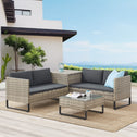 Loungeset / Tuinset Santorini - Polyrotan - Modulair - Grijs - Incl. Tafel & Opbergbox