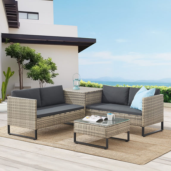 Loungeset / Tuinset Santorini - Polyrotan - Modulair - Grijs - Incl. Tafel & Opbergbox - Afbeelding 2