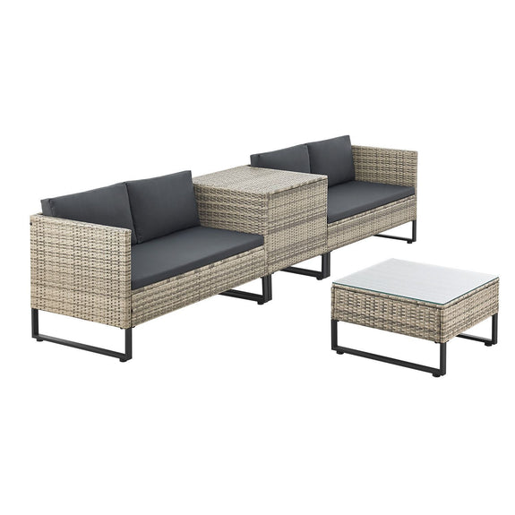 Loungeset / Tuinset Santorini - Polyrotan - Modulair - Grijs - Incl. Tafel & Opbergbox - Afbeelding 3