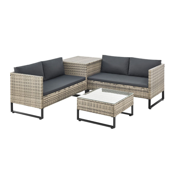Loungeset / Tuinset Santorini - Polyrotan - Modulair - Grijs - Incl. Tafel & Opbergbox - Afbeelding 1