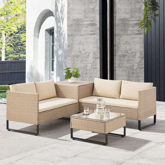 Loungeset / Tuinset Santorini - Polyrotan - Modulair - Crème - Incl. Tafel & Opbergbox - Afbeelding 2