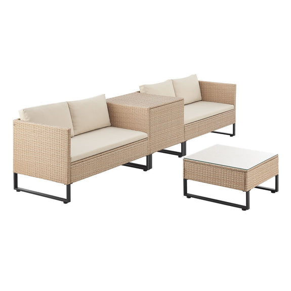 Loungeset / Tuinset Santorini - Polyrotan - Modulair - Crème - Incl. Tafel & Opbergbox - Afbeelding 3