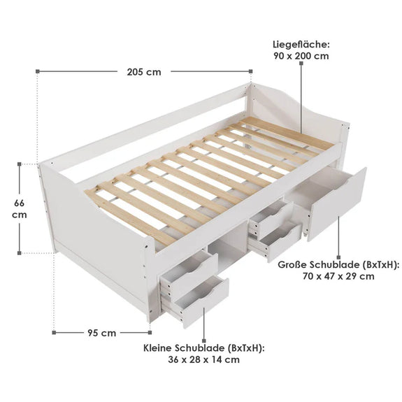 1 persoons bed Nalu - Wit - 90 x 200 cm - Afbeelding 6
