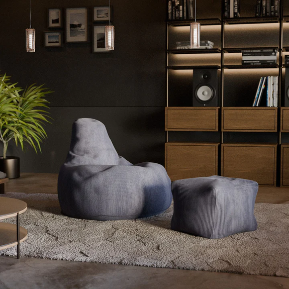 Zitzak Chillex - L - Incl. Voetenbank - Corduroy Stof - Donkergrijs - Afbeelding 2