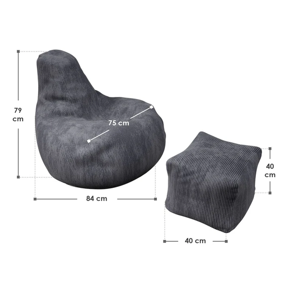 Zitzak Chillex - L - Incl. Voetenbank - Corduroy Stof - Donkergrijs - Afbeelding 7