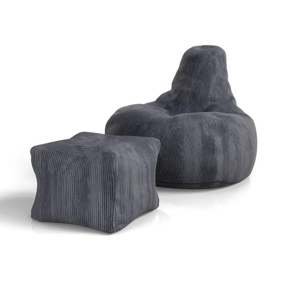 Zitzak Chillex - L - Incl. Voetenbank - Corduroy Stof - Donkergrijs - Afbeelding 1