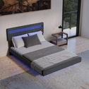 Zwevend bed Lissabon - 140x200cm - Kunstleer - Incl. LED - Donkergrijs