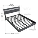 Zwevend bed Lissabon - 140x200cm - Kunstleer - Incl. LED - Donkergrijs