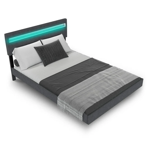 Zwevend bed Lissabon - 140x200cm - Kunstleer - Incl. LED - Donkergrijs - Afbeelding 2