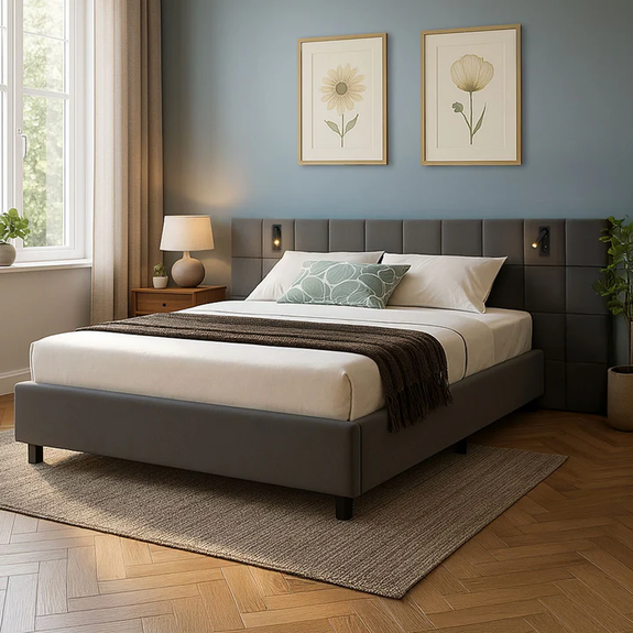 Gestoffeerd Bed Luzano - 140x200cm - Fluweel - Incl. Leeslampje - Donkergrijs - Afbeelding 5