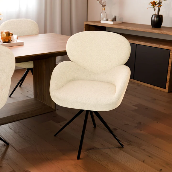 Draaistoel / Eetkamerstoel Albano - Incl. Draaifunctie - Bouclé Stof - Crème - Set van 2 - Afbeelding 2