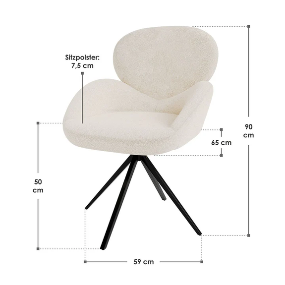 Draaistoel / Eetkamerstoel Albano - Incl. Draaifunctie - Bouclé Stof - Crème - Set van 4 - Afbeelding 8