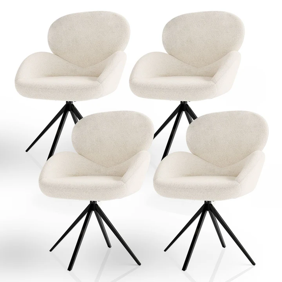 Draaistoel / Eetkamerstoel Albano - Incl. Draaifunctie - Bouclé Stof - Crème - Set van 4 - Afbeelding 1