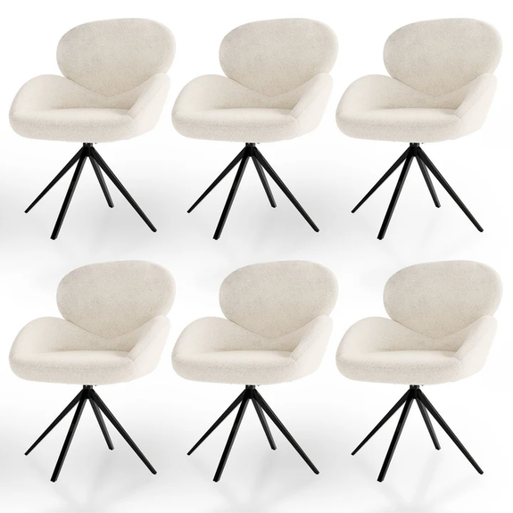 Draaistoel / Eetkamerstoel Albano - Incl. Draaifunctie - Bouclé Stof - Crème - Set van 6 - Afbeelding 1