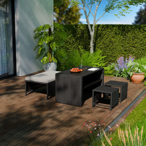 Loungeset / Tuinset Jamaica - 2-in-1 - Polyrotan - Zwart / Grijs - Afbeelding 2