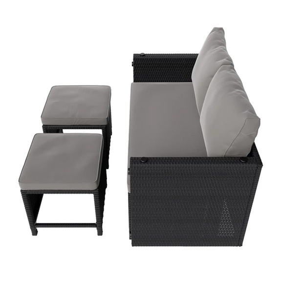 Loungeset / Tuinset Jamaica - 2-in-1 - Polyrotan - Zwart / Grijs - Afbeelding 6