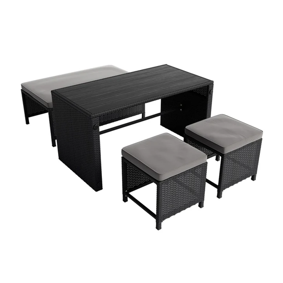 Loungeset / Tuinset Jamaica - 2-in-1 - Polyrotan - Zwart / Grijs - Afbeelding 5