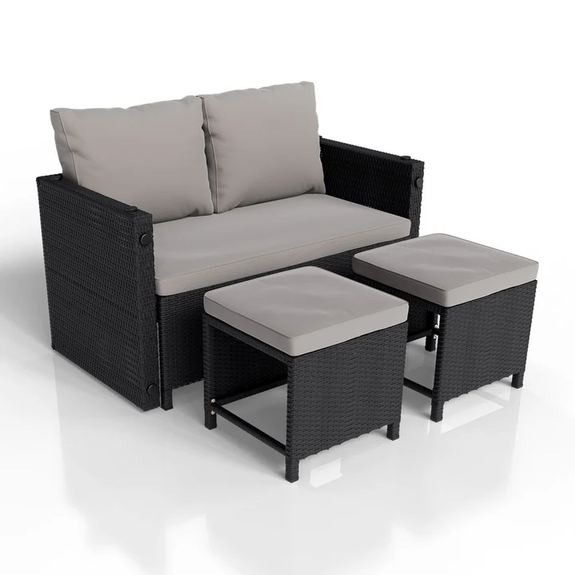 Loungeset / Tuinset Jamaica - 2-in-1 - Polyrotan - Zwart / Grijs - Afbeelding 1