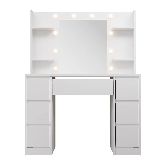 Kaptafel / Schminktafel Malia - Incl. Spiegel en LED - Wit - Afbeelding 6