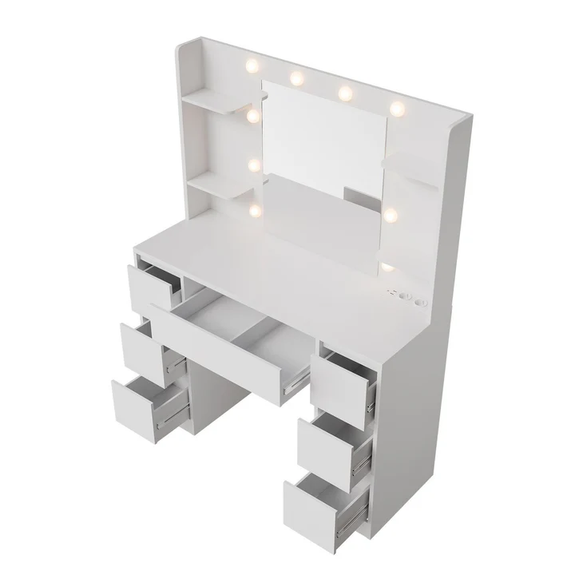 Kaptafel / Schminktafel Malia - Incl. Spiegel en LED - Wit - Afbeelding 5