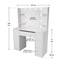 Kaptafel / Schminktafel Malia - Incl. Spiegel en LED - Wit