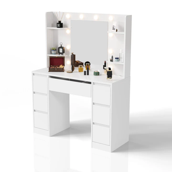 Kaptafel / Schminktafel Malia - Incl. Spiegel en LED - Wit - Afbeelding 1