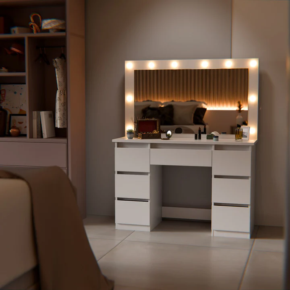 Kaptafel / Schminktafel Lilia - Incl. LED en Lades - Wit - Afbeelding 2