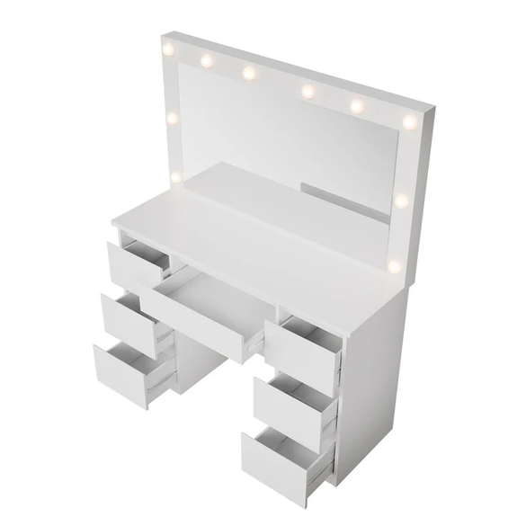 Kaptafel / Schminktafel Lilia - Incl. LED en Lades - Wit - Afbeelding 4