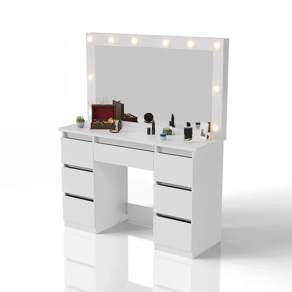 Kaptafel / Schminktafel Lilia - Incl. LED en Lades - Wit - Afbeelding 6