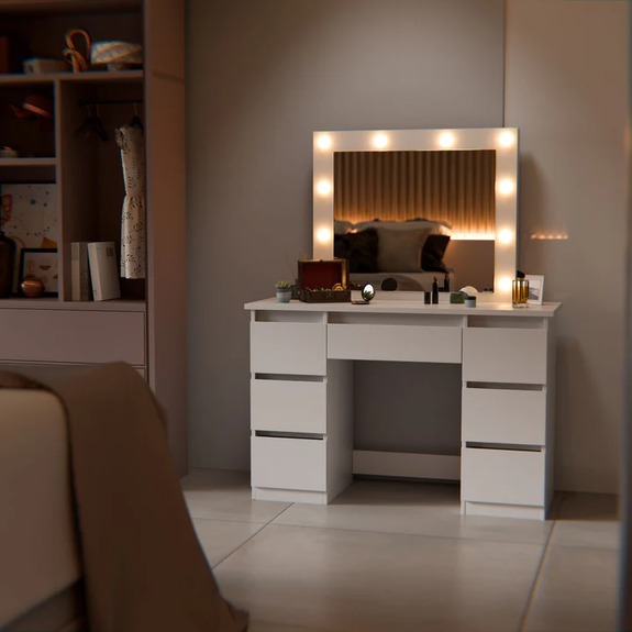 Kaptafel / Schminktafel Talea - Incl. Spiegel en LED - Wit - Afbeelding 2