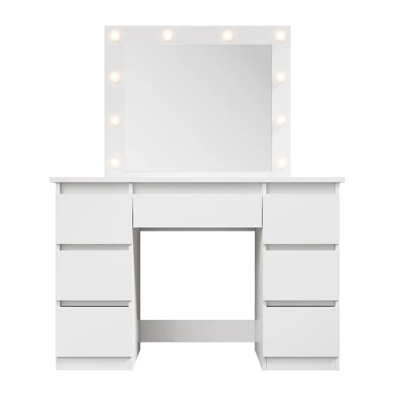 Kaptafel / Schminktafel Talea - Incl. Spiegel en LED - Wit - Afbeelding 6
