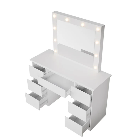 Kaptafel / Schminktafel Talea - Incl. Spiegel en LED - Wit - Afbeelding 4