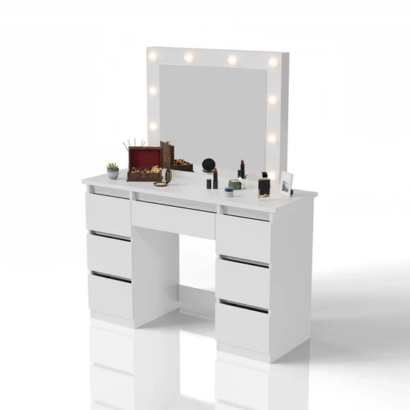 Kaptafel / Schminktafel Talea - Incl. Spiegel en LED - Wit - Afbeelding 1