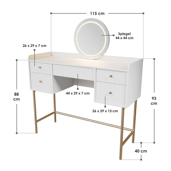 Kaptafel Samira - Incl. Spiegel en LED - Wit - Afbeelding 7