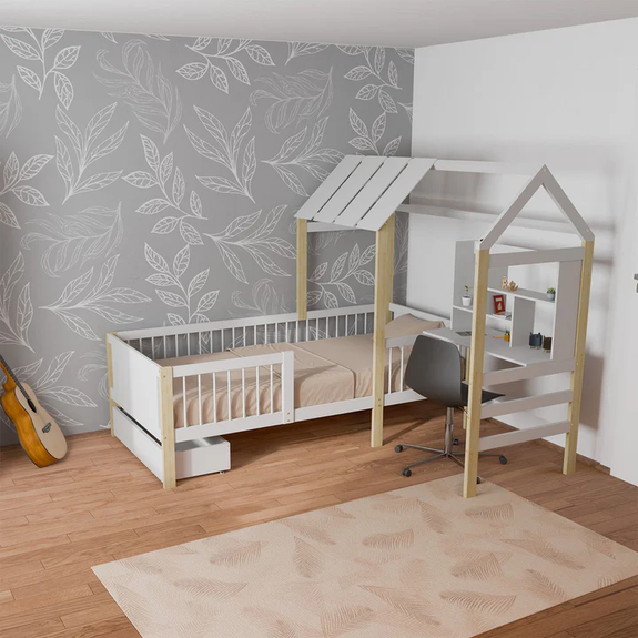 Kinderbed Yari - Incl. Tafel en Lade - Wit / Naturel - Afbeelding 2