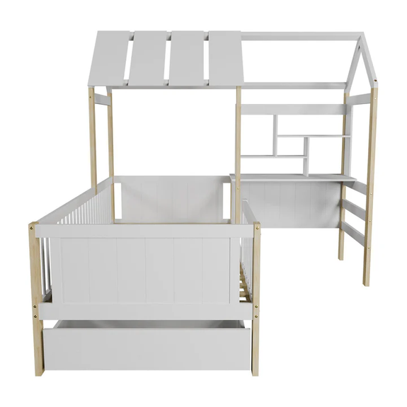 Kinderbed Yari - Incl. Tafel en Lade - Wit / Naturel - Afbeelding 5