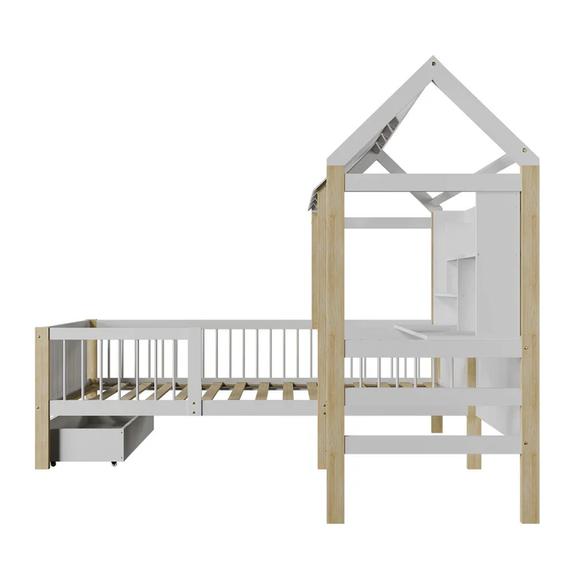 Kinderbed Yari - Incl. Tafel en Lade - Wit / Naturel - Afbeelding 4