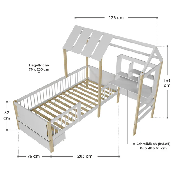 Kinderbed Yari - Incl. Tafel en Lade - Wit / Naturel - Afbeelding 7