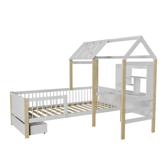 Kinderbed Yari - Incl. Tafel en Lade - Wit / Naturel - Afbeelding 1