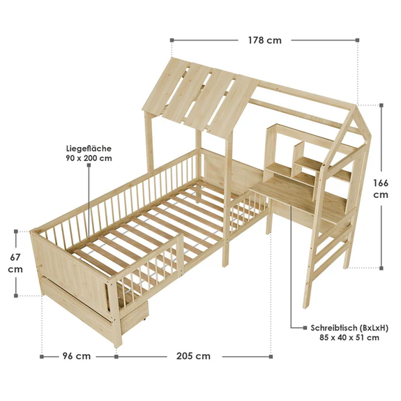 Kinderbed Yari - Incl. Tafel en Lade - Naturel - Afbeelding 7