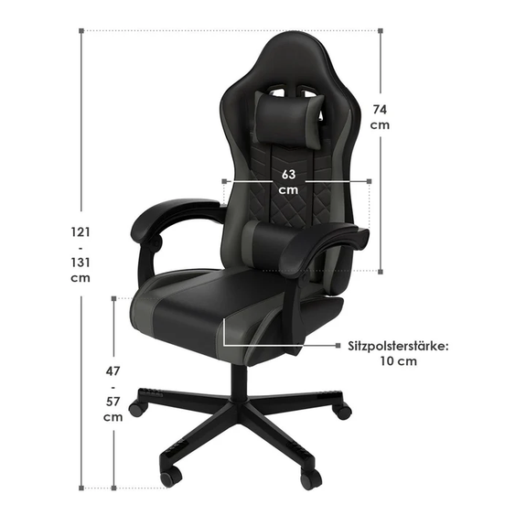 Gamingstoel / Bureaustoel HyperSeat - Zwart / Grijs - Afbeelding 7