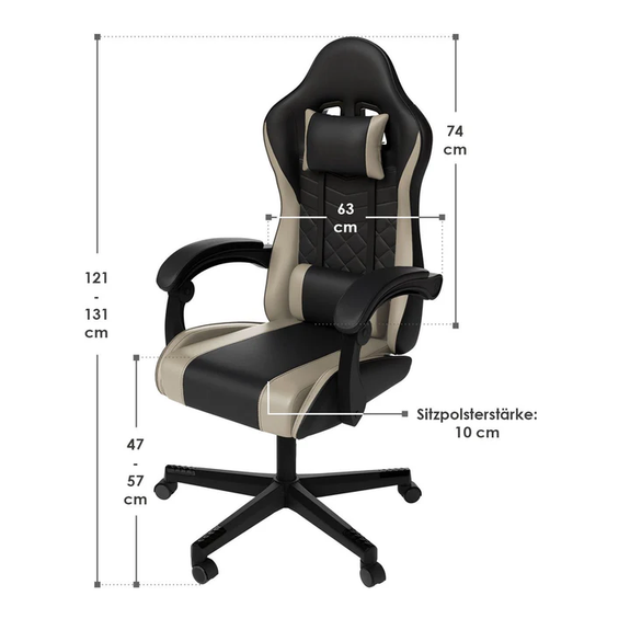 Gamingstoel / Bureaustoel HyperSeat - Zwart / Beige - Afbeelding 7