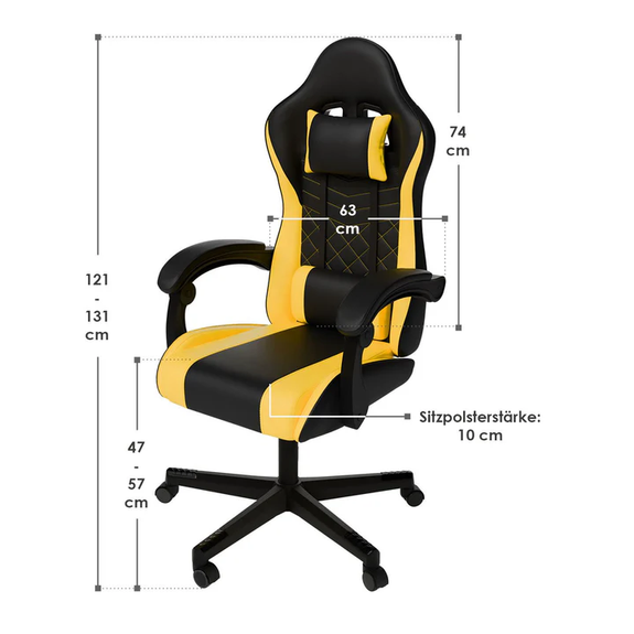 Gamingstoel / Bureaustoel HyperSeat - Zwart / Geel - Afbeelding 7