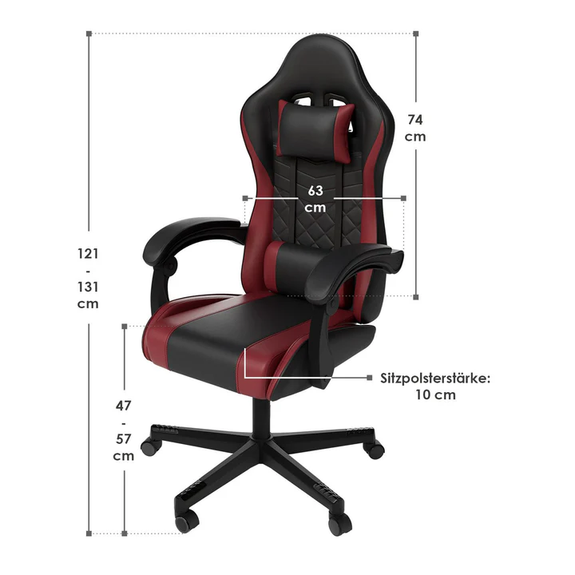 Gamingstoel / Bureaustoel HyperSeat - Zwart / Bordeaux - Afbeelding 7