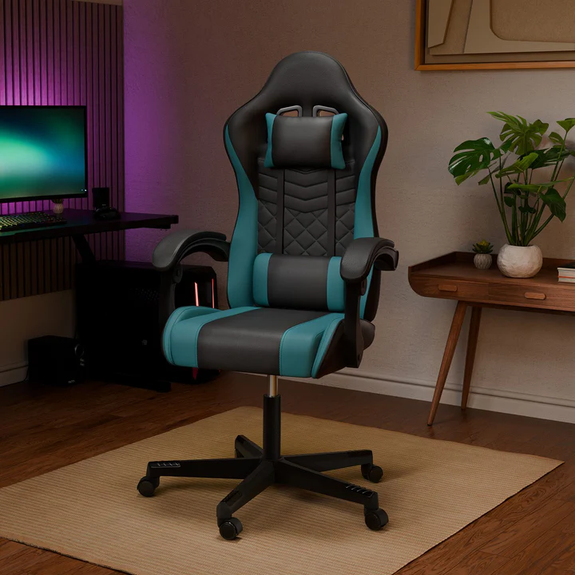 Gamingstoel / Bureaustoel HyperSeat - Zwart / Turquoise - Afbeelding 2