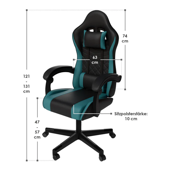 Gamingstoel / Bureaustoel HyperSeat - Zwart / Turquoise - Afbeelding 7