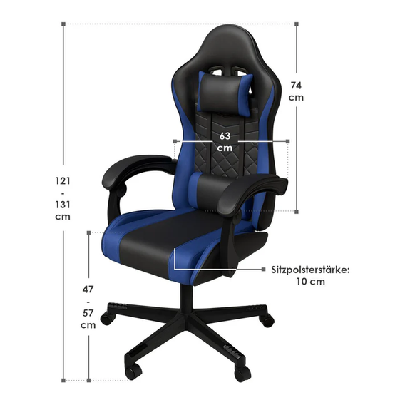 Gamingstoel / Bureaustoel HyperSeat - Zwart / Blauw - Afbeelding 7